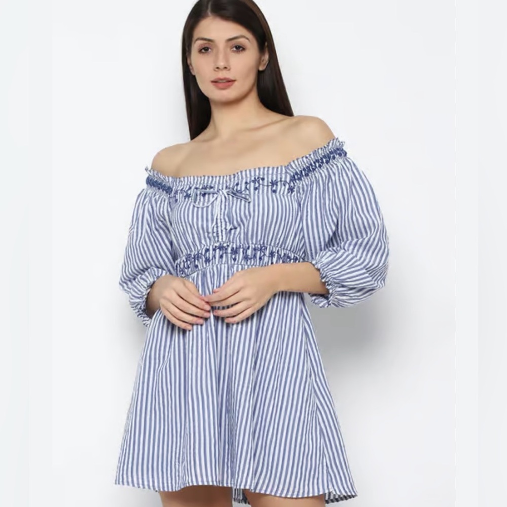 American Eagle Outfitters Blue and White Striped Mini Dress